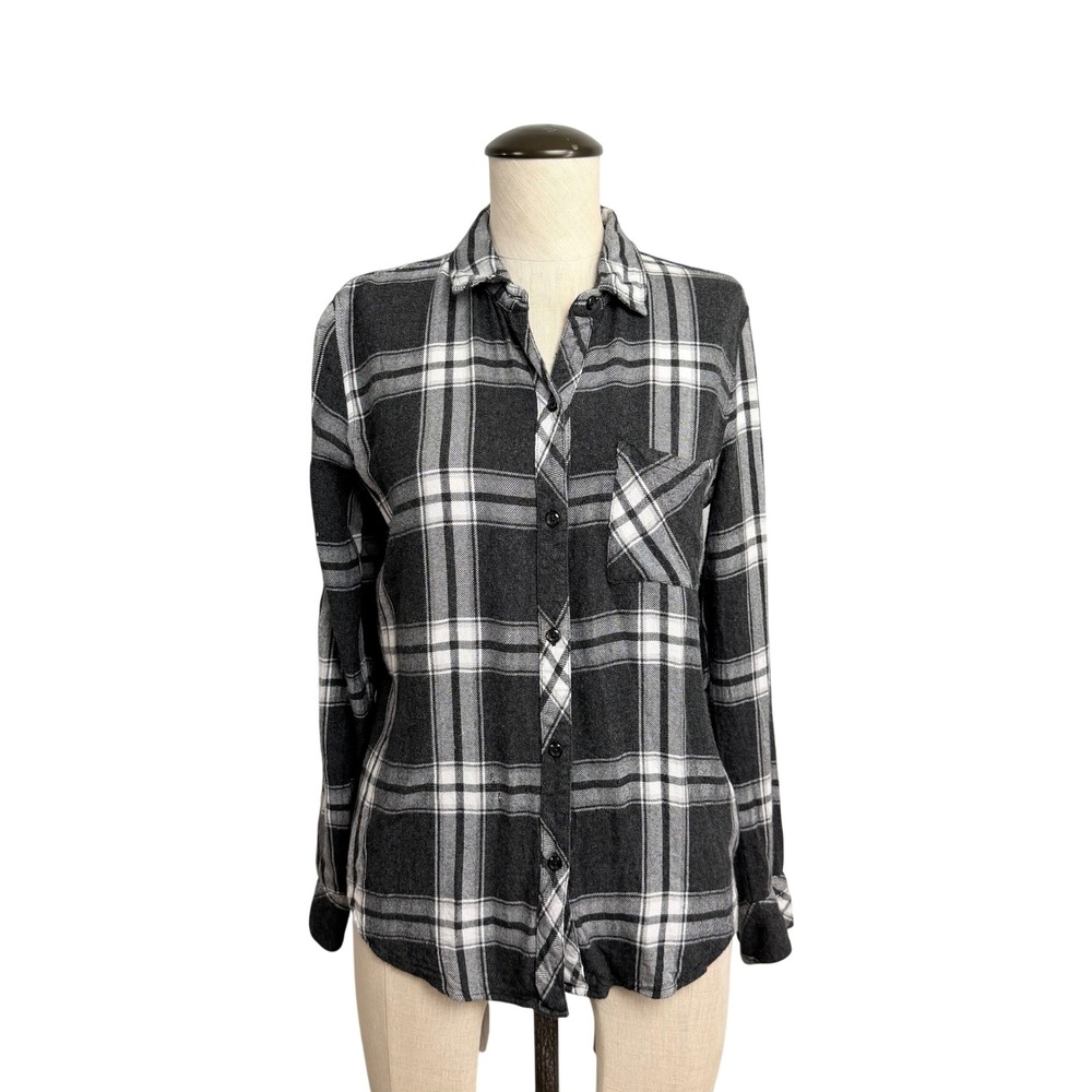 Rails Hunter Plaid Button Down Shirt Grey White Black Rayon Small